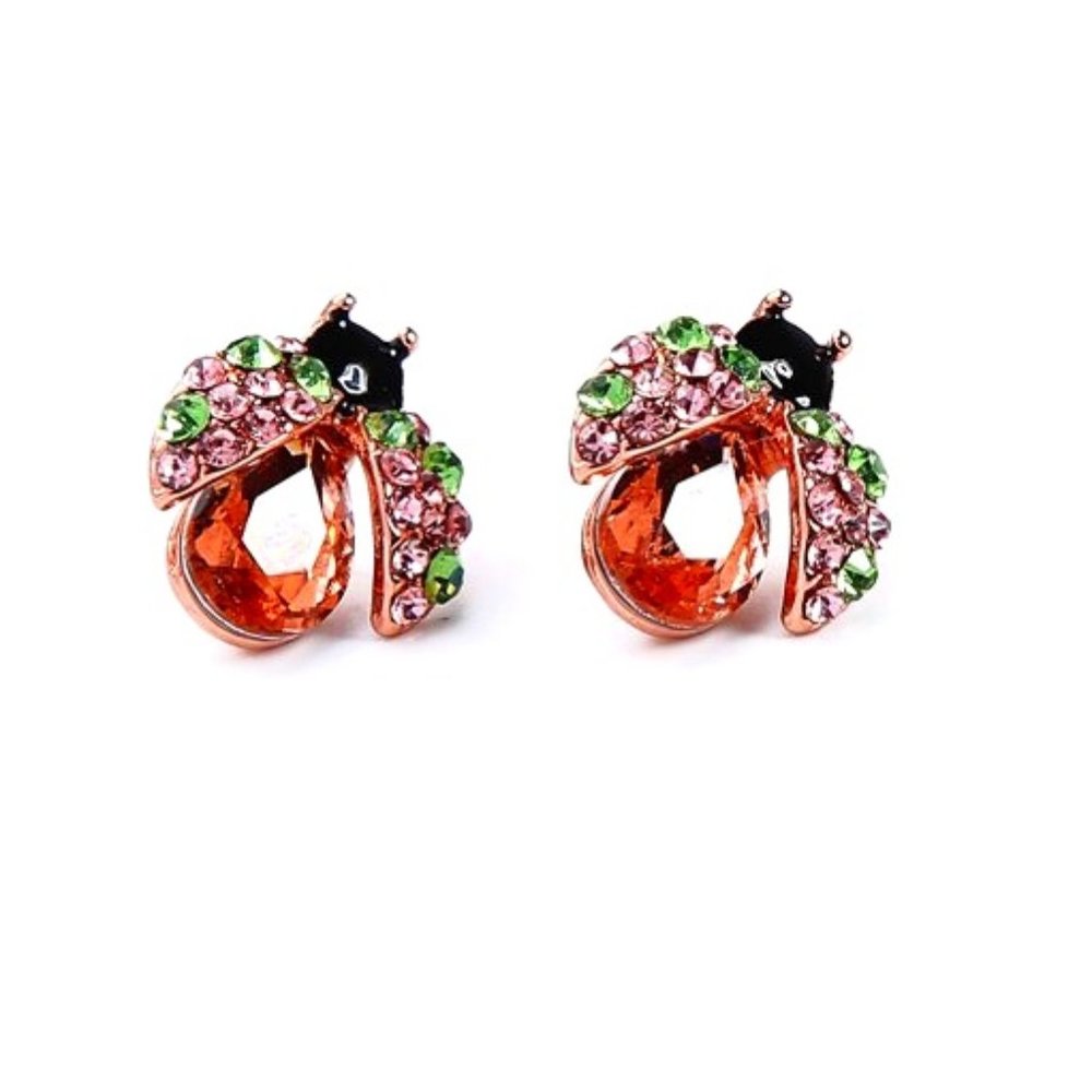 Gorgeous Ladybug CZ Rhinestone Stud Earrings. - Picture 2 of 4
